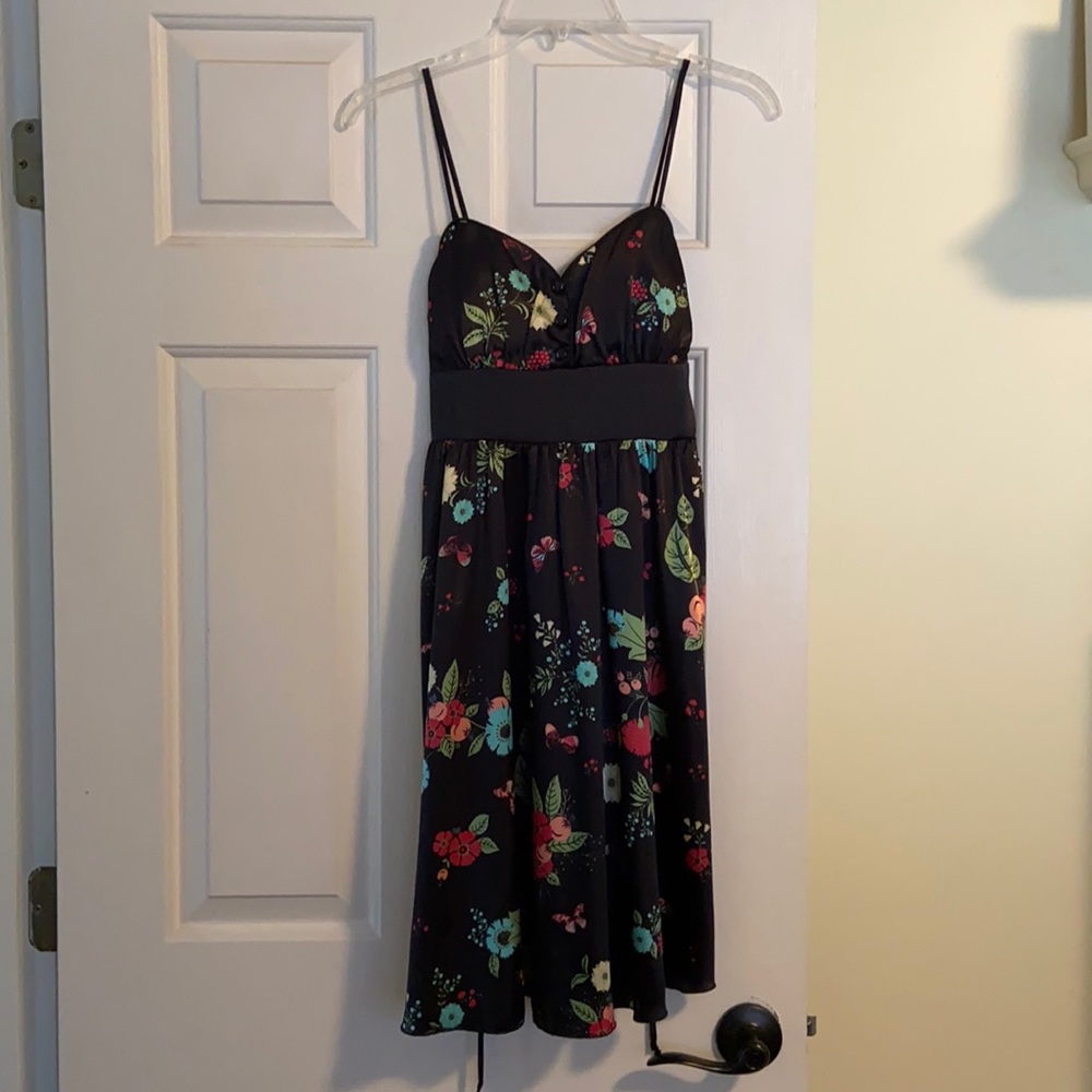 Y2K black floral babydoll mini dress